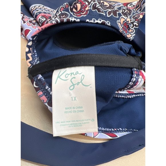 Women's Plus Size Halter Cinch Tankini Top - Kona Sol Multi Floral 1X - Picture 5 of 6